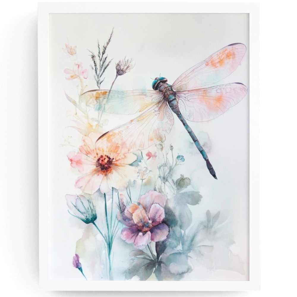 Watercolor Dragonfly Wall Art Illustration Print Poster Unframed